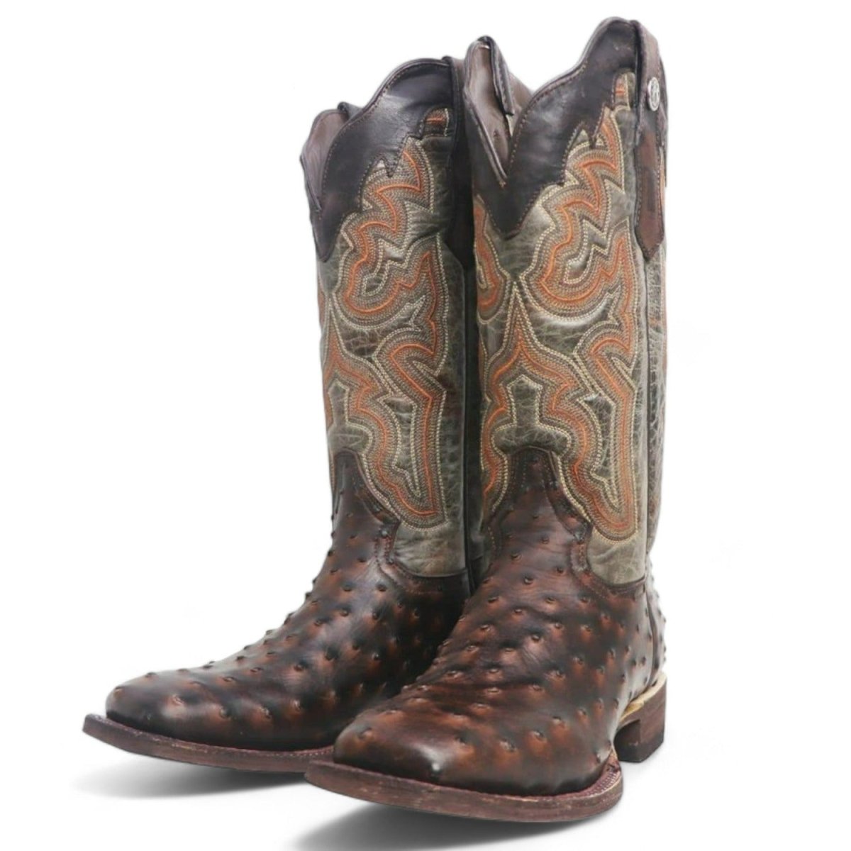 Tanner Mark Women's 'Brooke' Ostrich Print Square Toe Boots Chocolate - 5