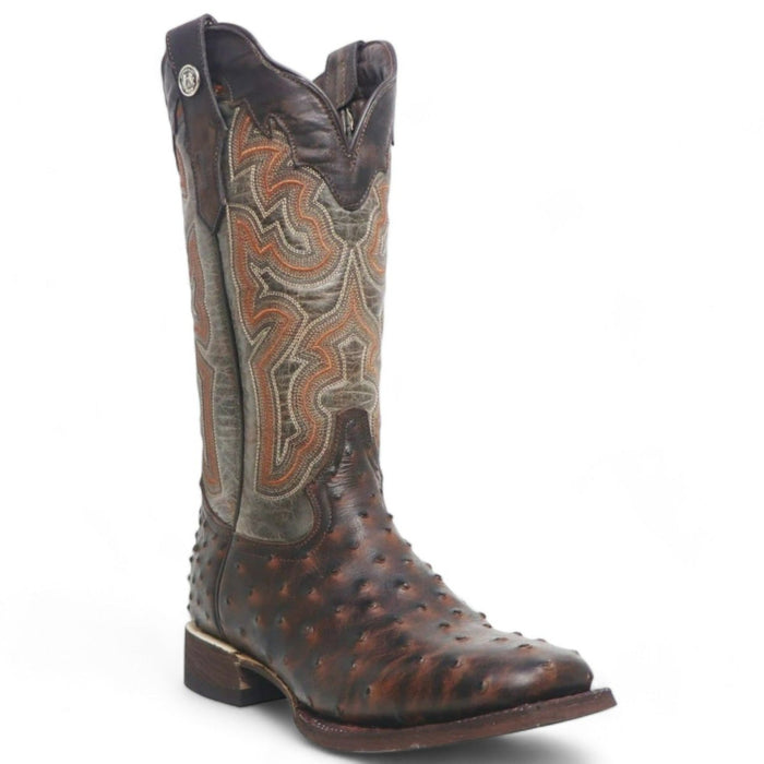 Women's 'Shiloh' Ostrich Print Square Toe Boots Brown