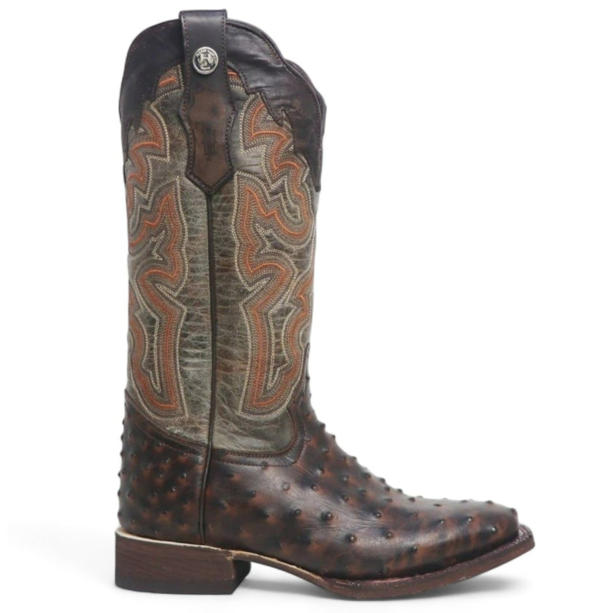 Tanner Mark Women's 'Brooke' Ostrich Print Square Toe Boots Chocolate - 5