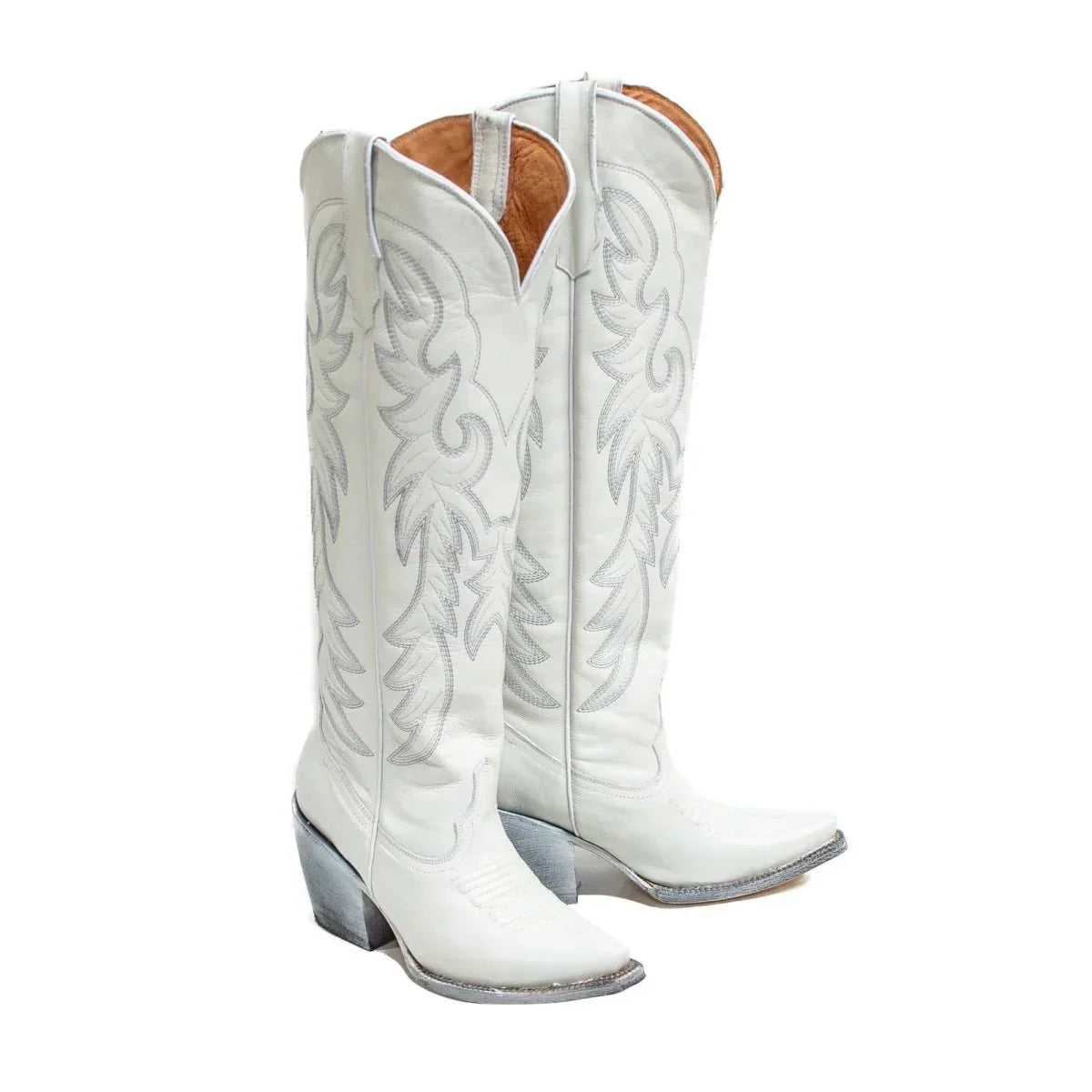 Tanner Mark Women's Cheyenne Snip Toe Fashion Heel Knee High Leather Boots White - 5