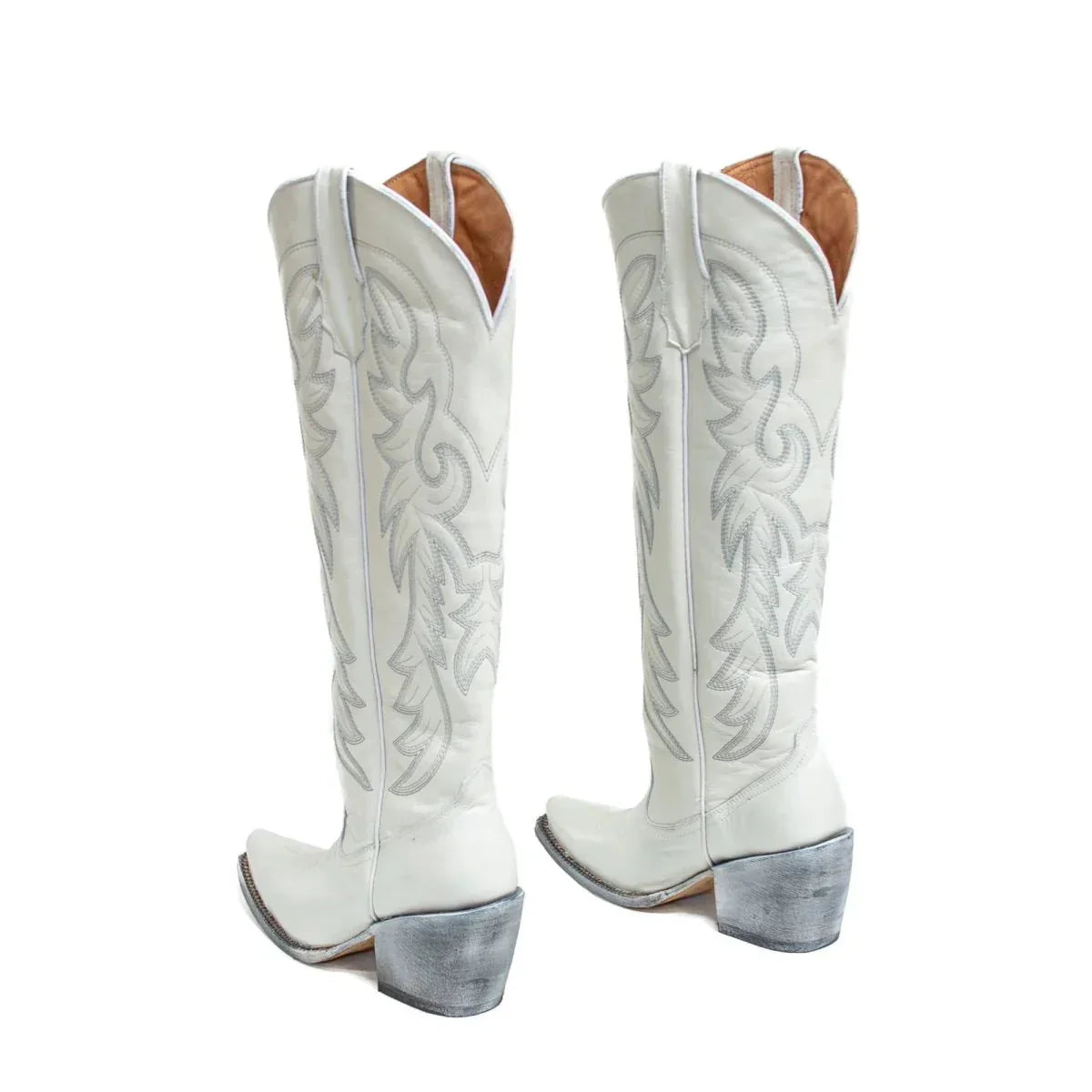 Tanner Mark Women's Cheyenne Snip Toe Fashion Heel Knee High Leather Boots White - 5