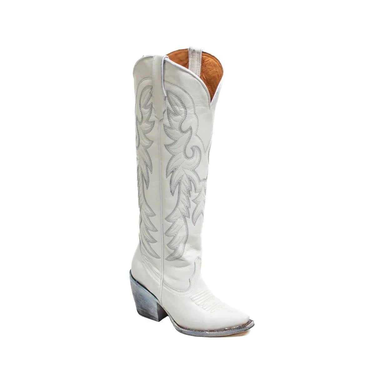 Tanner Mark Women's Cheyenne Snip Toe Fashion Heel Knee High Leather Boots White - 5