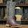 Women's Ostrich Print Square Toe Boots Cognac