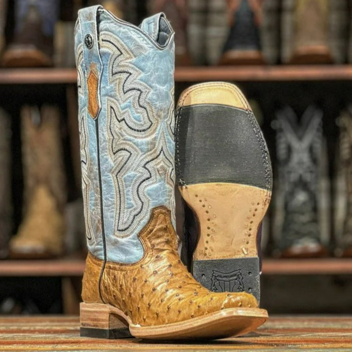 Women's Full Quill Ostrich Square Toe Boots Tan - 6