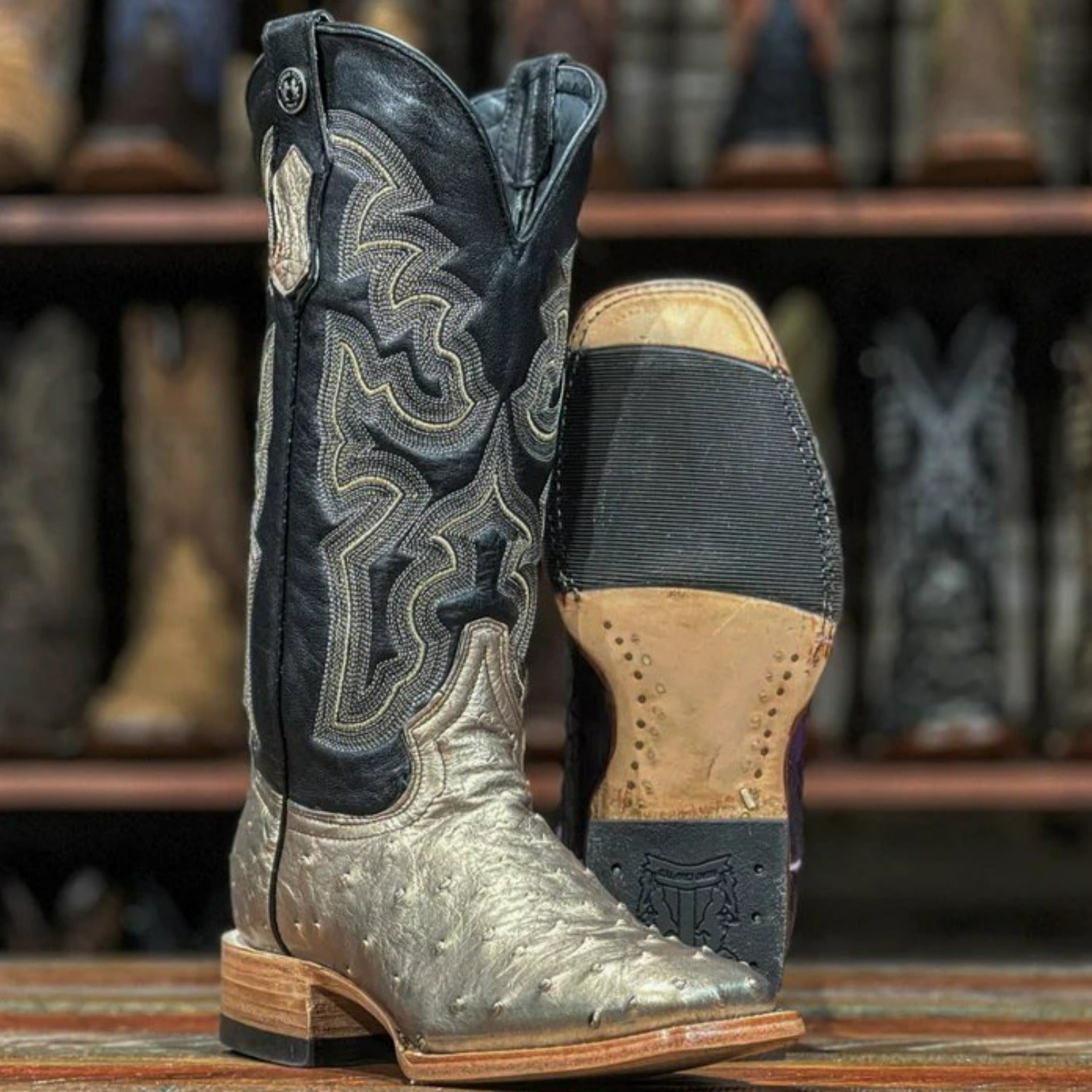 Tanner Mark Women's Genuine Full Quill Ostrich Square Toe Boots Gold TMLX20113 - 5