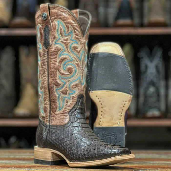 Women's Full Quill Ostrich Square Toe Boots Black TMLX20106 - 6