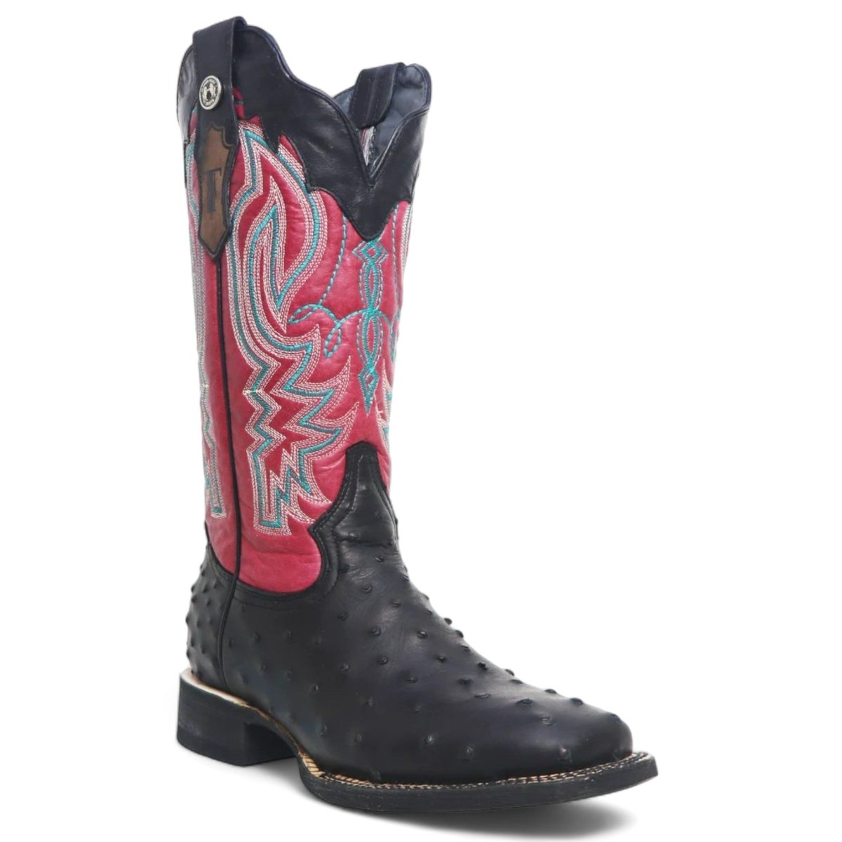Tanner Mark Women's 'Kennedy' Ostrich Print Square Toe Boots Black - 5