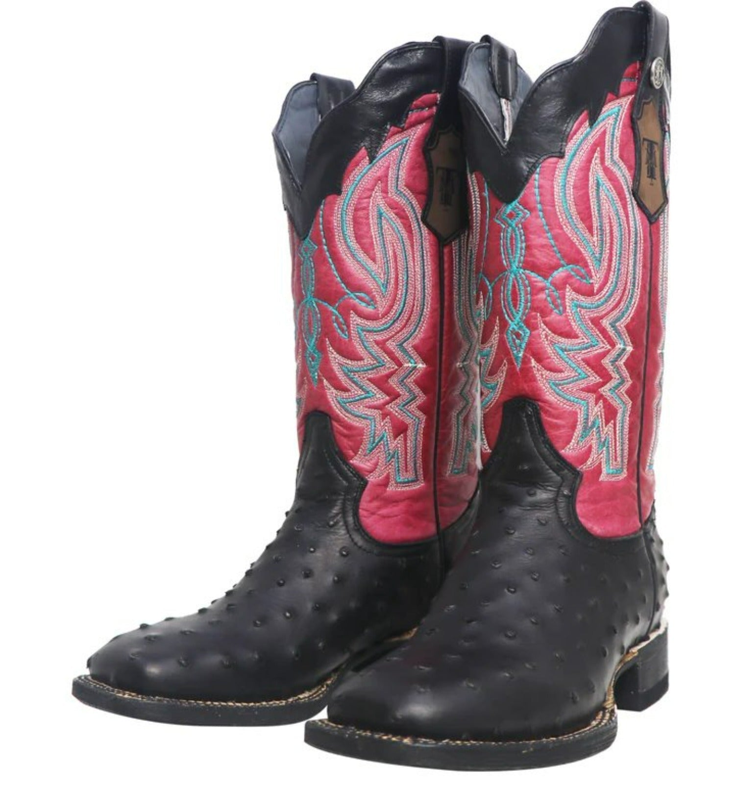 Tanner Mark Women's 'Kennedy' Ostrich Print Square Toe Boots Black - 5