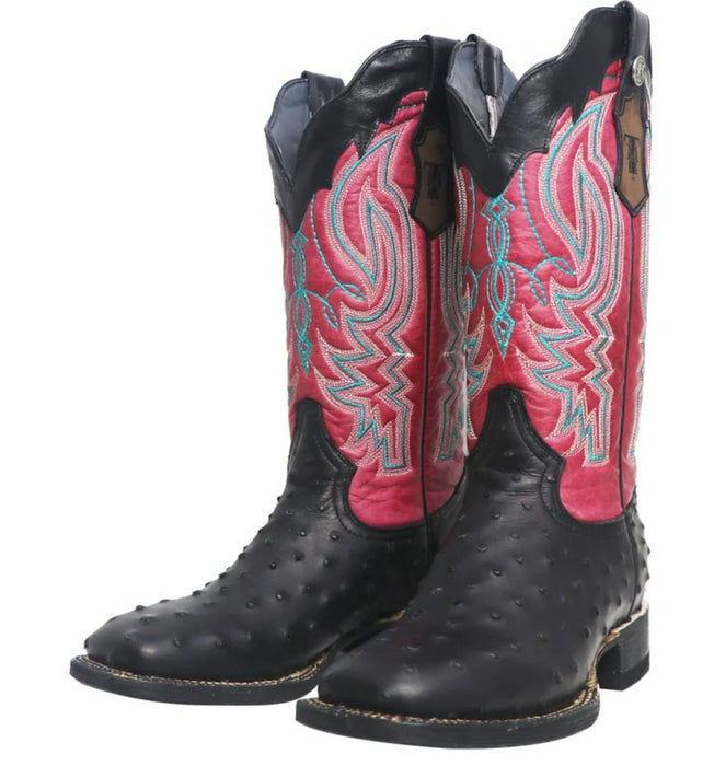 Women's 'Brooke' Ostrich Print Square Toe Boots Chocolate - 6
