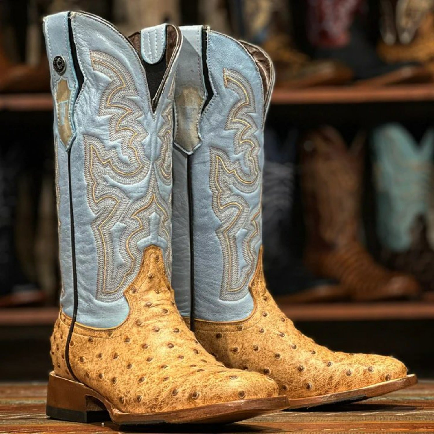 Tanner Mark Women's Ostrich Print Square Toe Boots Orix - 5