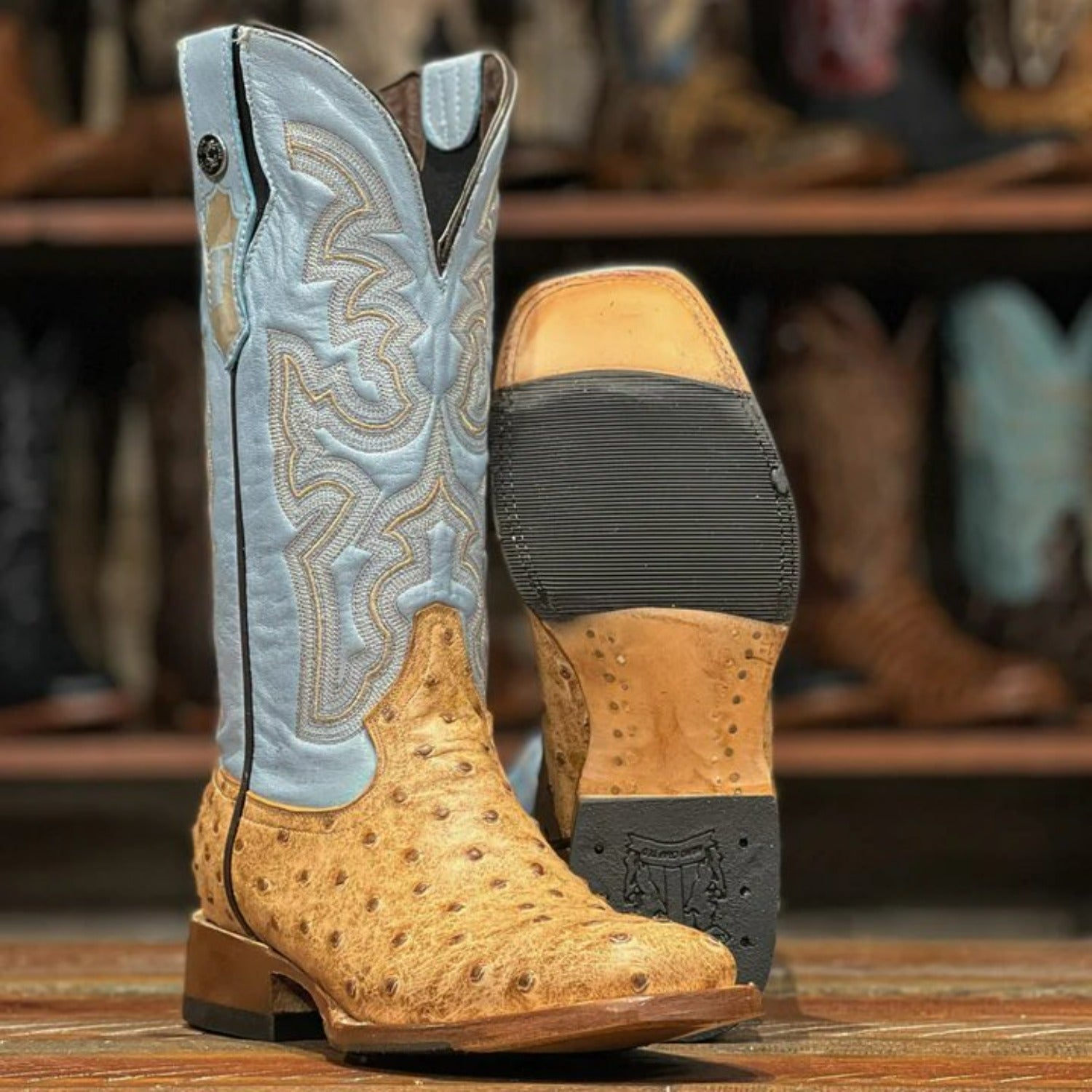 Tanner Mark Women's Ostrich Print Square Toe Boots Orix - 5