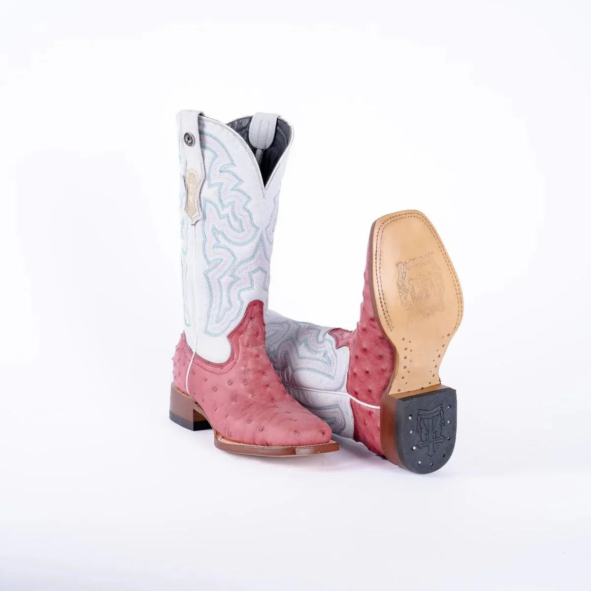 Tanner Mark Women's Ostrich Print Square Toe Boots Pink - 5
