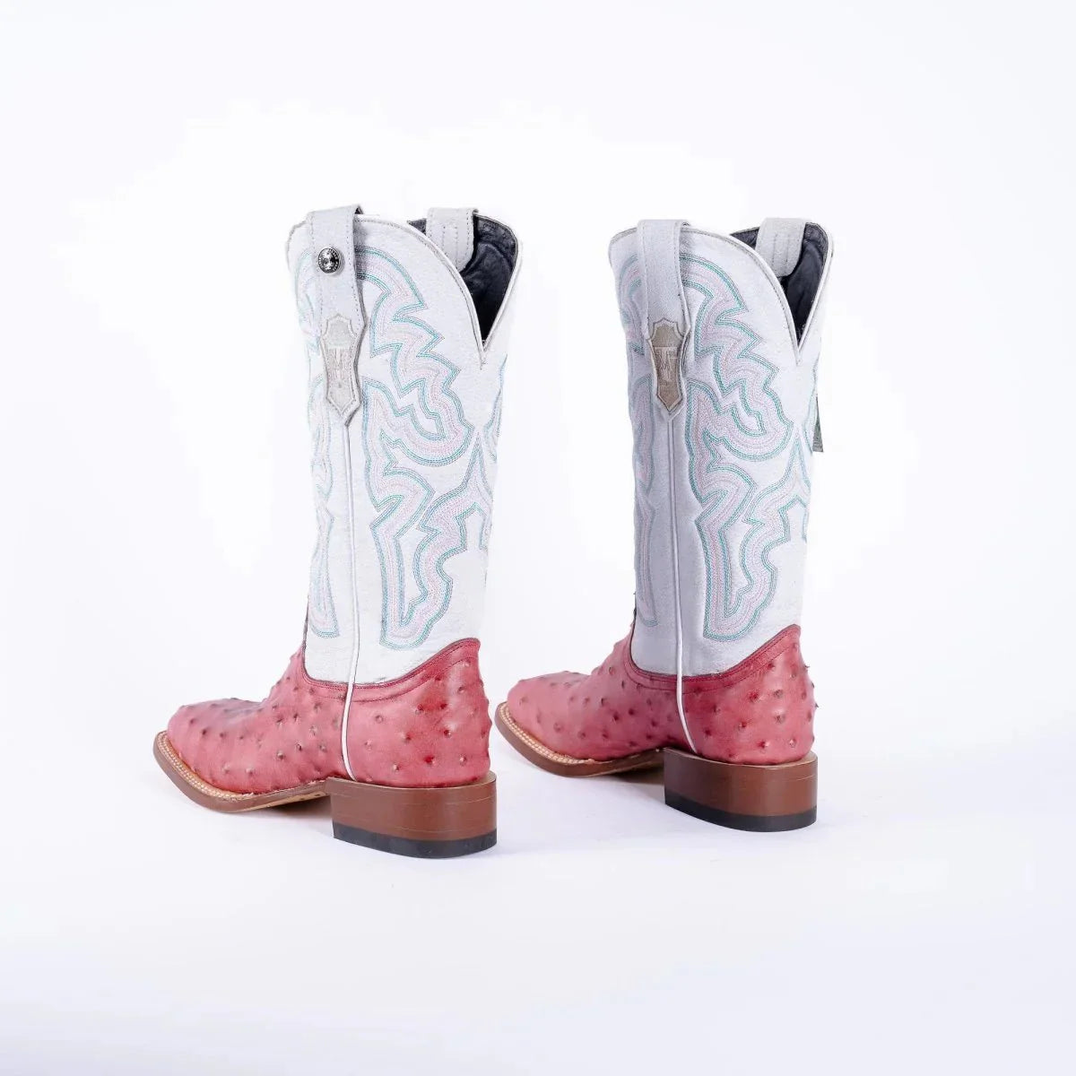 Tanner Mark Women's Ostrich Print Square Toe Boots Pink - 5