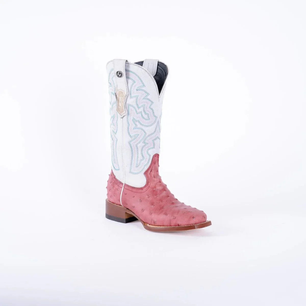 Tanner Mark Women's Ostrich Print Square Toe Boots Pink - 5