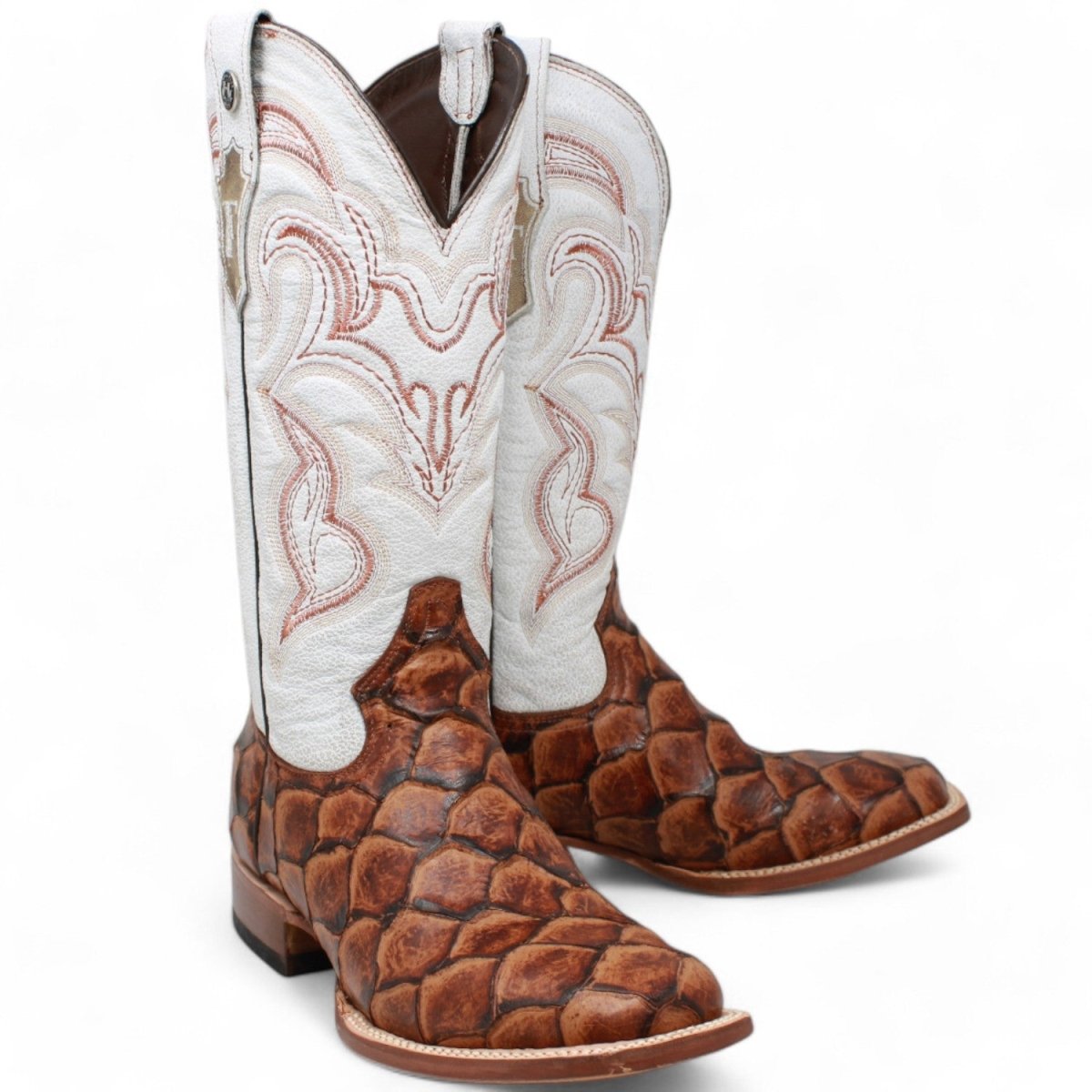 Tanner Mark Women's Pistol Print Monster Fish Square Toe Boots Cognac - 5