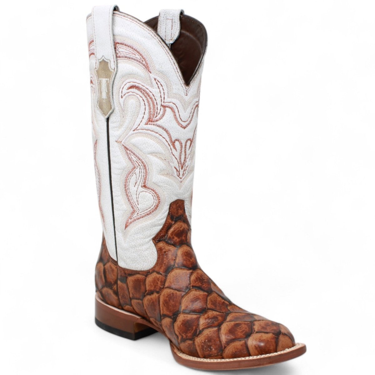 Tanner Mark Women's Pistol Print Monster Fish Square Toe Boots Cognac - 5
