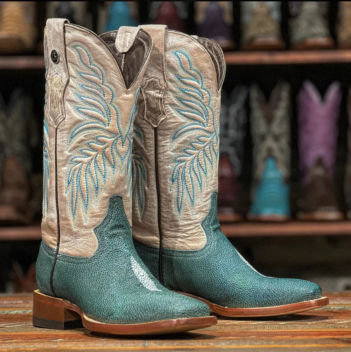 Tanner Mark Women's Print Stingray Square Toe Boots Emerald - 5