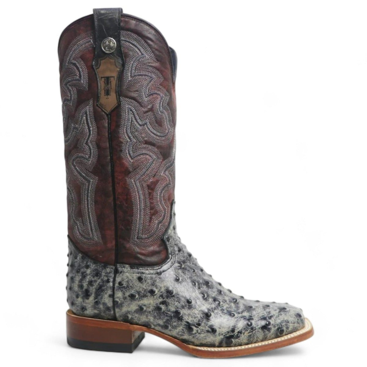 Tanner Mark Women's 'Rita Ballou' Ostrich Print Square Toe Boots Black - 5