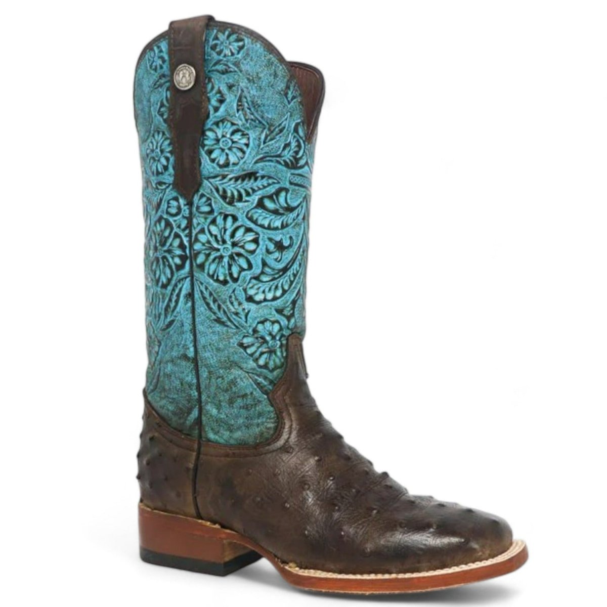 Tanner Mark Women's 'Shiloh' Ostrich Print Square Toe Boots Brown - 5
