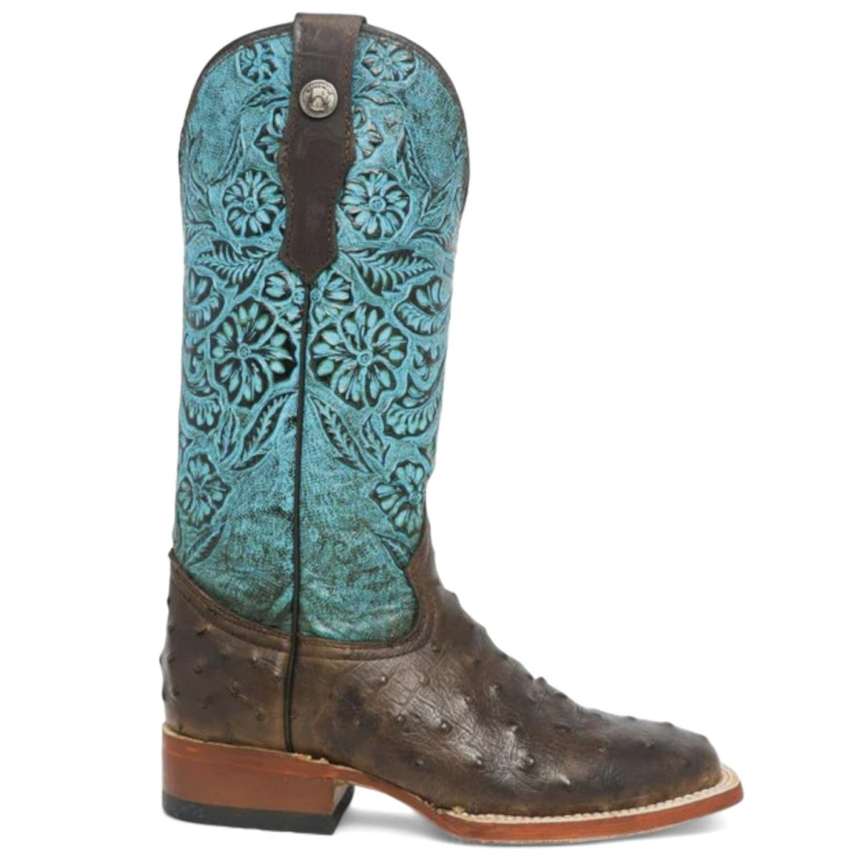 Tanner Mark Women's 'Shiloh' Ostrich Print Square Toe Boots Brown - 5
