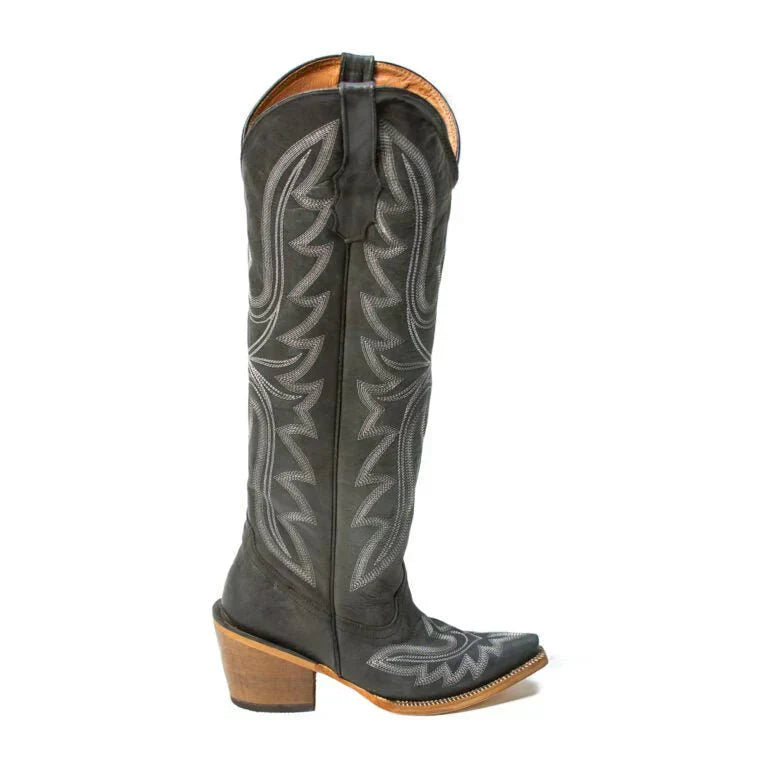 Tanner Mark Women's Snip Toe Fashion Heel Knee High Leather Boots Black - 5