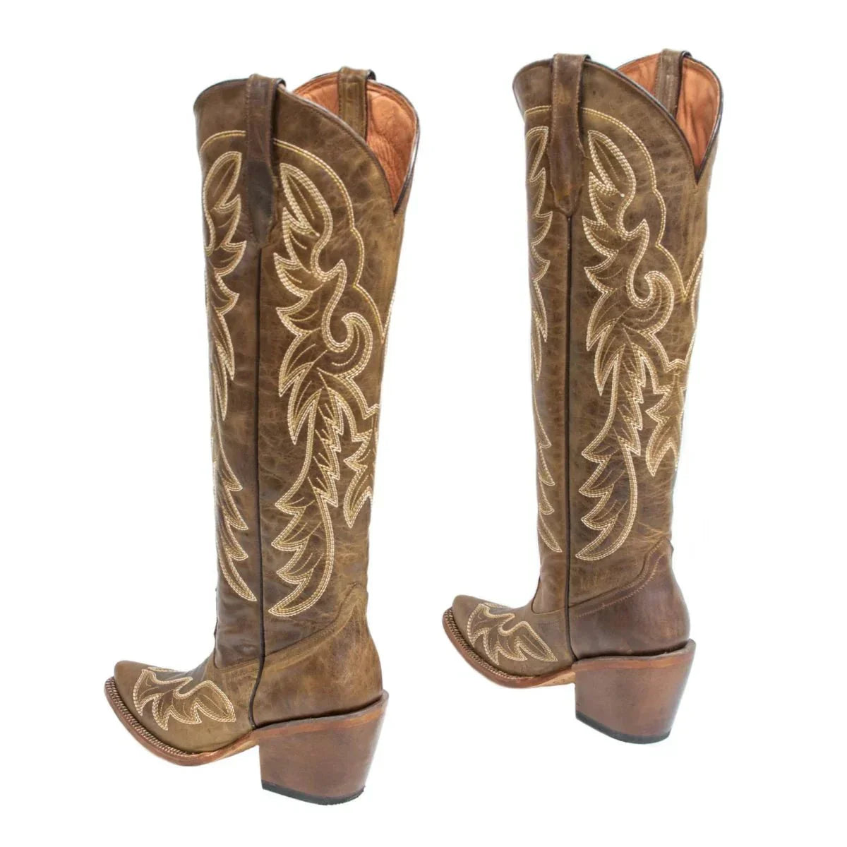 Tanner Mark Women's Snip Toe Fashion Heel Knee High Leather Boots Cognac - 5