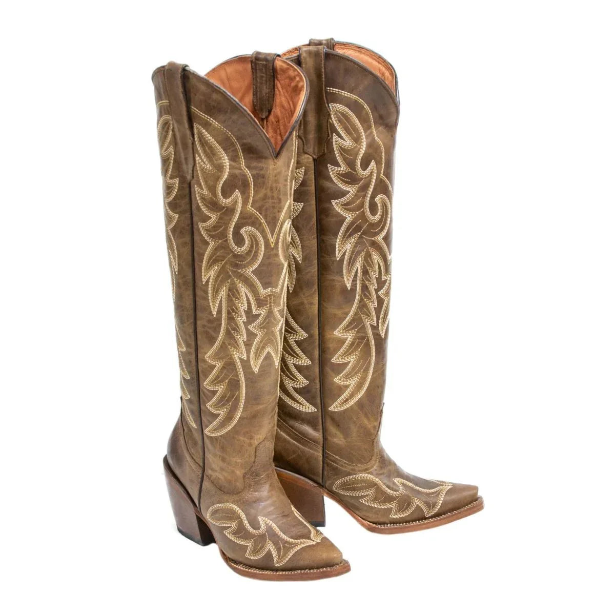 Tanner Mark Women's Snip Toe Fashion Heel Knee High Leather Boots Cognac - 5