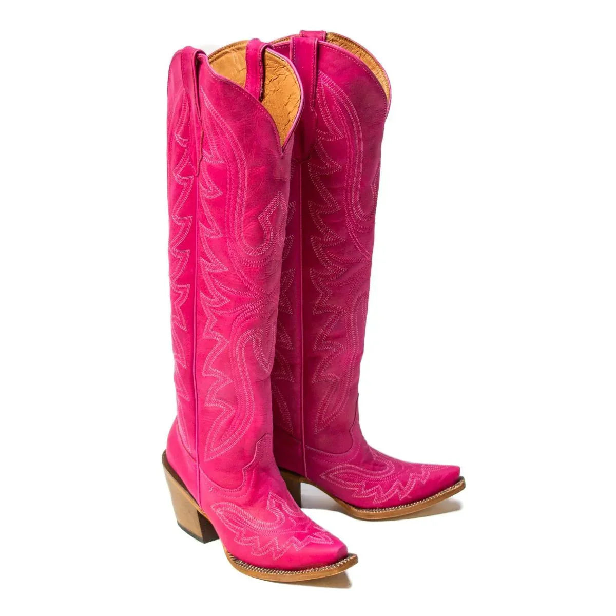 Tanner Mark Women's Snip Toe Fashion Heel Knee High Leather Boots Pink - 5