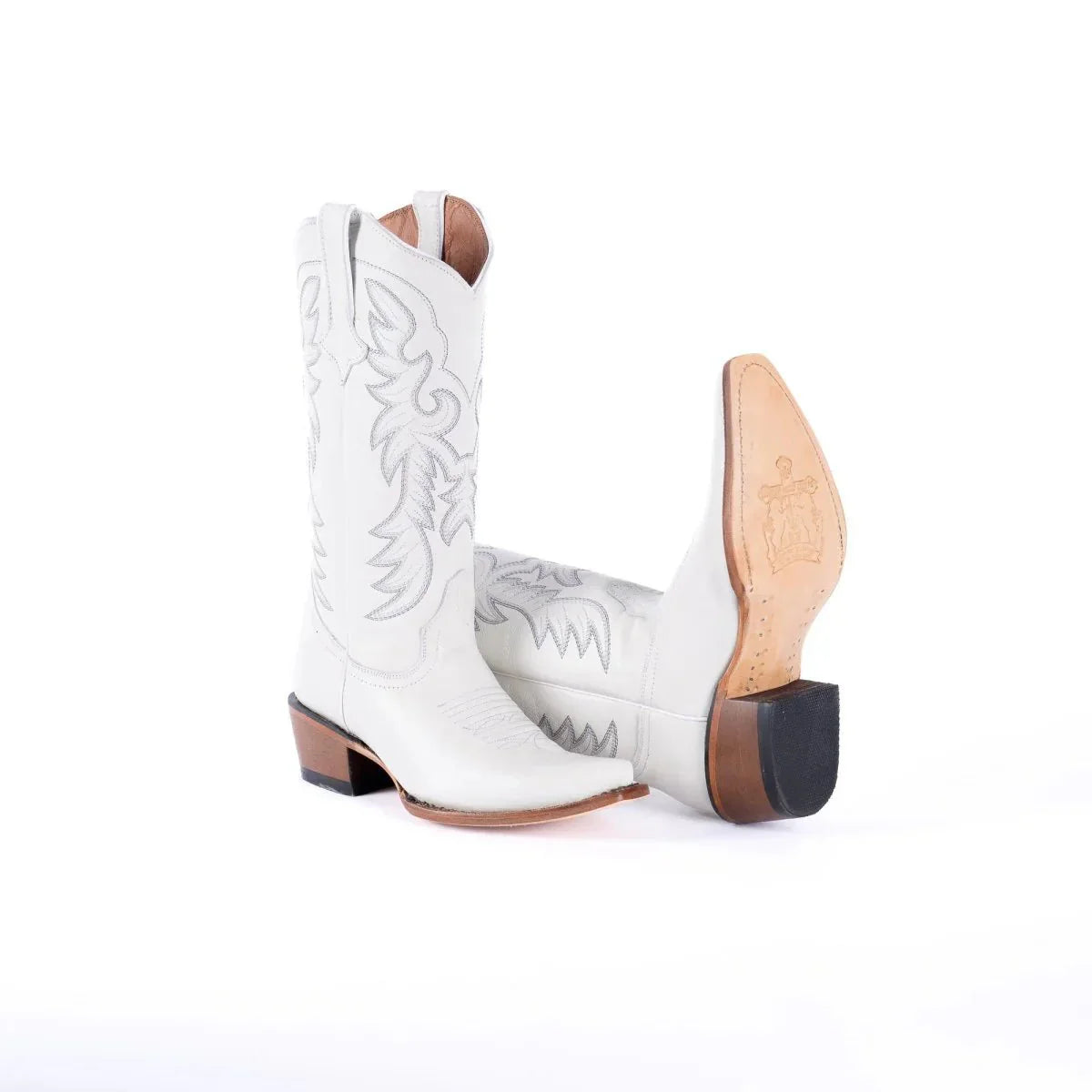 Tanner Mark Women's Snip Toe Leather Boots White Calf - 5