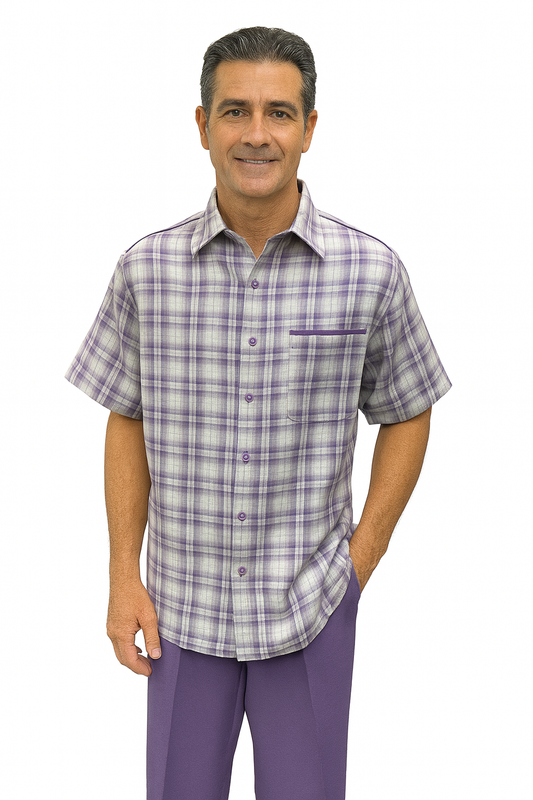 Suit in lavender/offwhite by Dreams by Zacchi – 2 Piece Leisure Outfit with Matching Shirt and Pant-$99