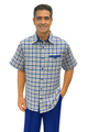 Mens Plaid Walking Suit in royal by Dreams Zacchi – 2 Piece Leisure Outfit with Matching Shirt- and pant -$99