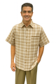 Mens Plaid Walking Suit in tan by Dreams by Zacchi – 2 Piece Leisure Outfit with Matching shirt and pant -$99