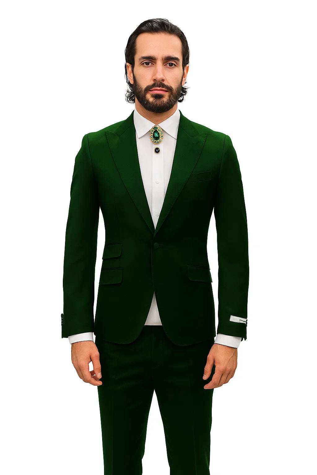 Mens Shiny Blazer - Hunter Green Sateen Vested Suit - 36 Short