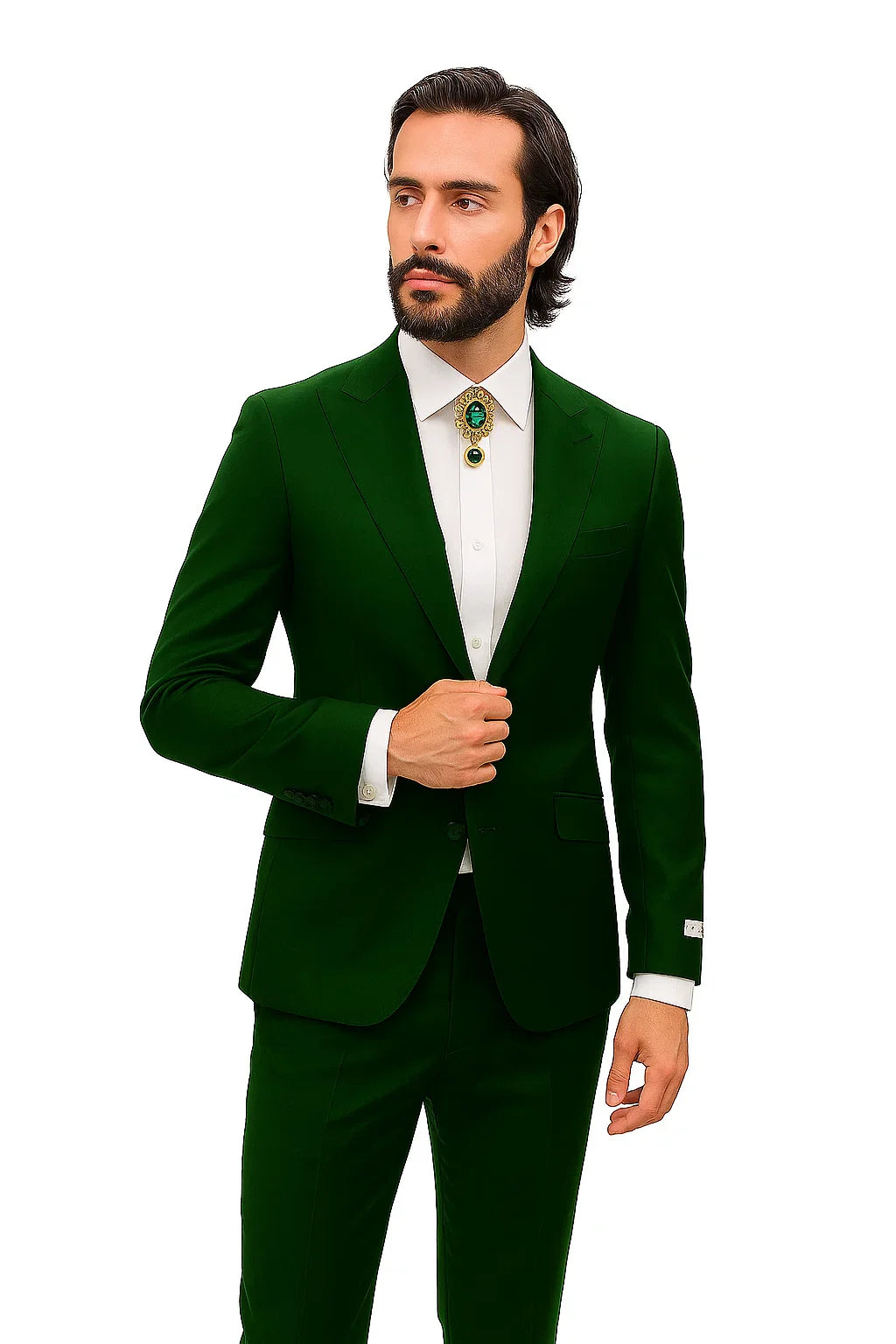 Mens Shiny Blazer - Hunter Green Sateen Vested Suit - 36 Short