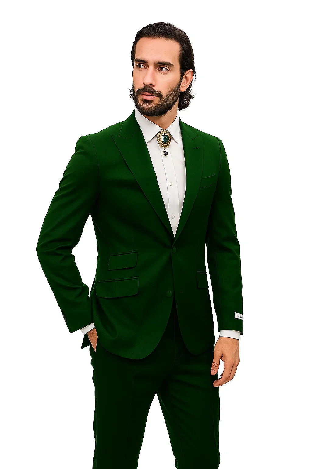 Mens Shiny Blazer - Hunter Green Sateen Vested Suit - 36 Short