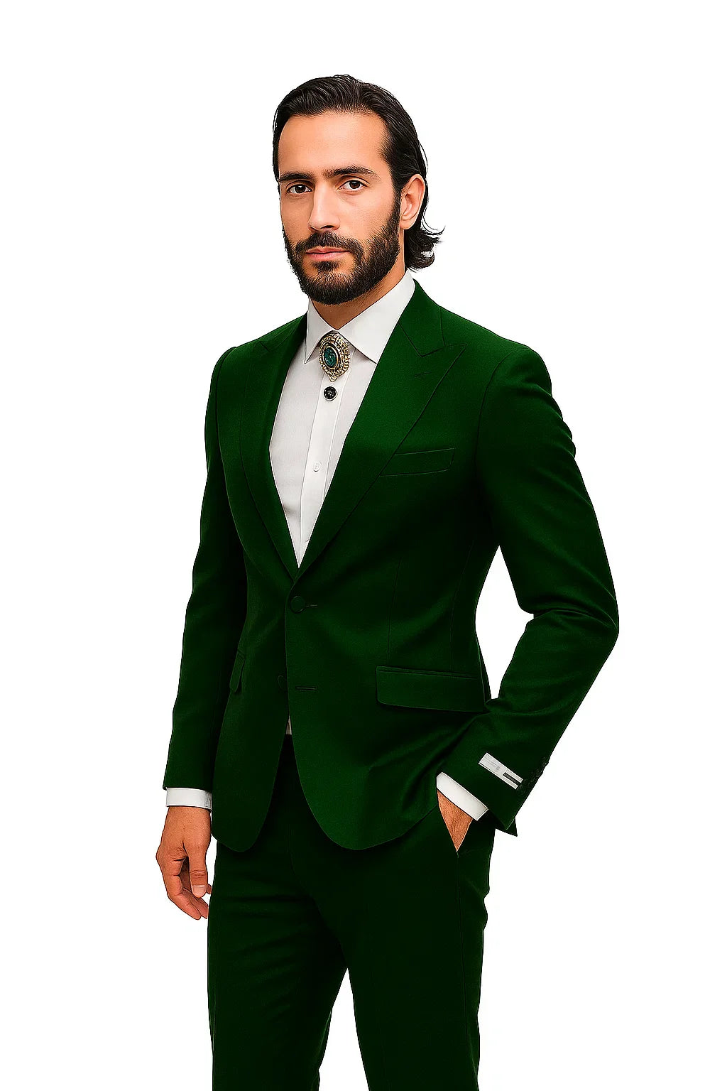 Mens Shiny Blazer - Hunter Green Sateen Vested Suit - 36 Short