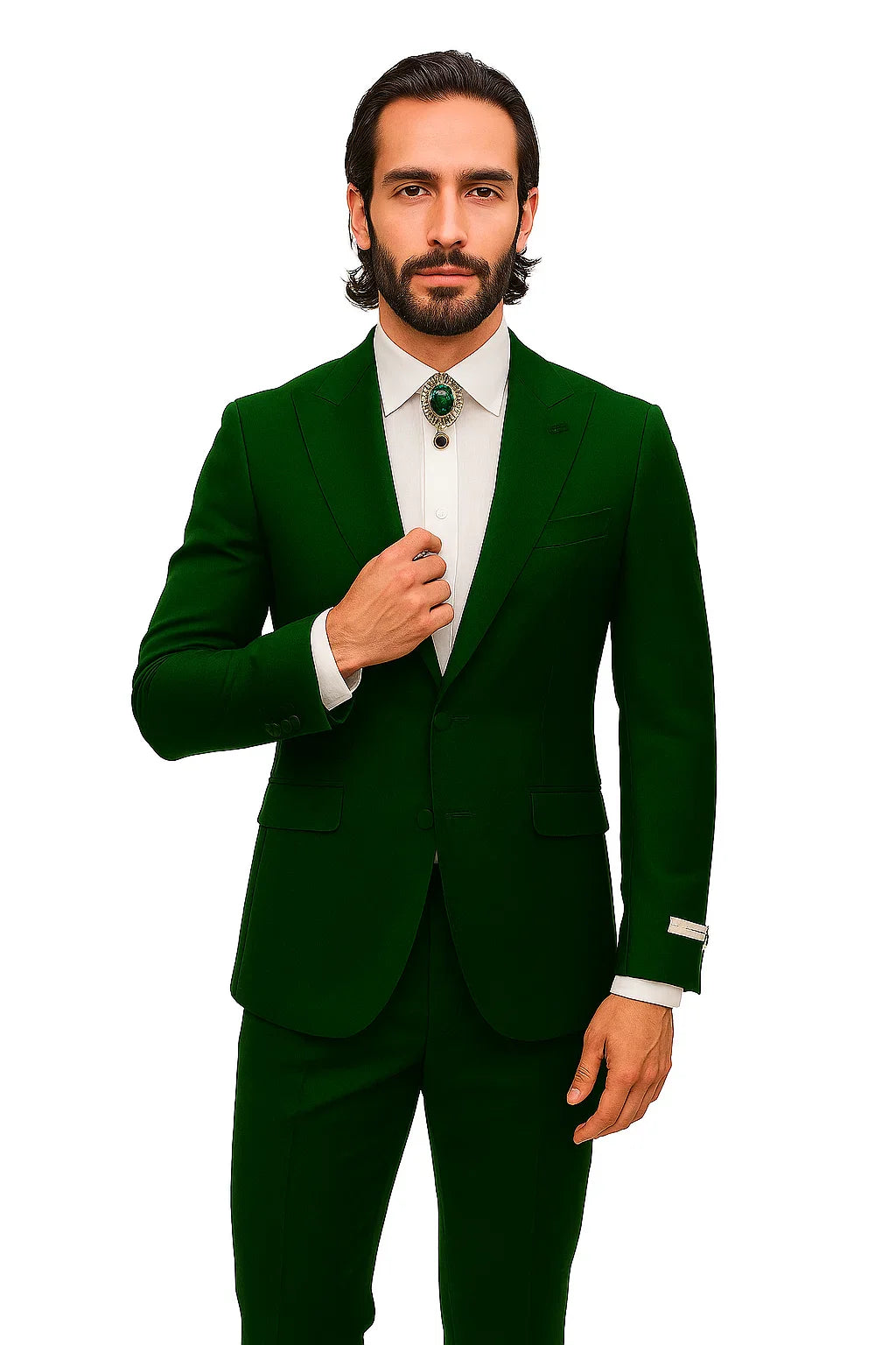 Mens Shiny Blazer - Hunter Green Sateen Vested Suit - 36 Short