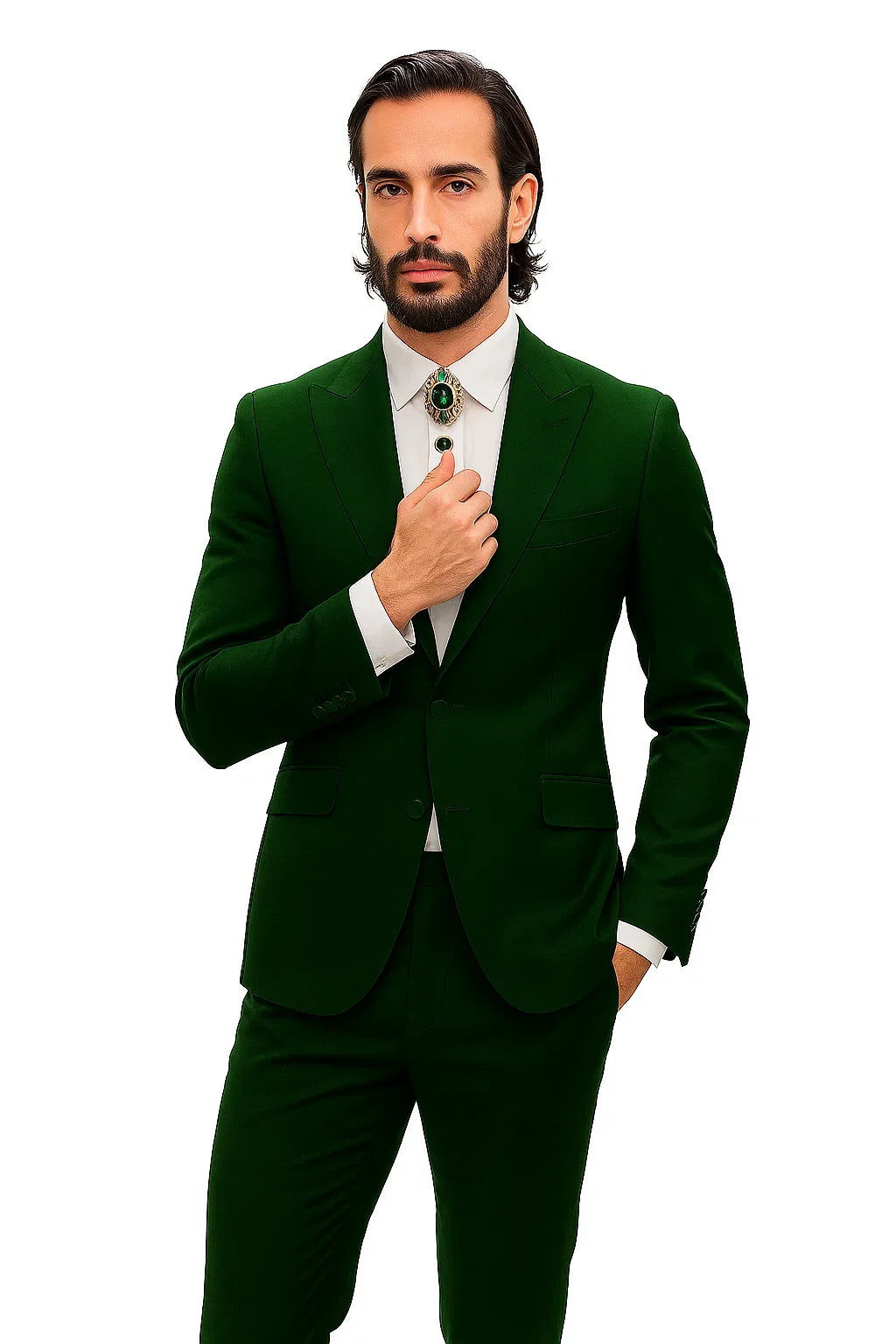 Mens Shiny Blazer - Hunter Green Sateen Vested Suit - 36 Short