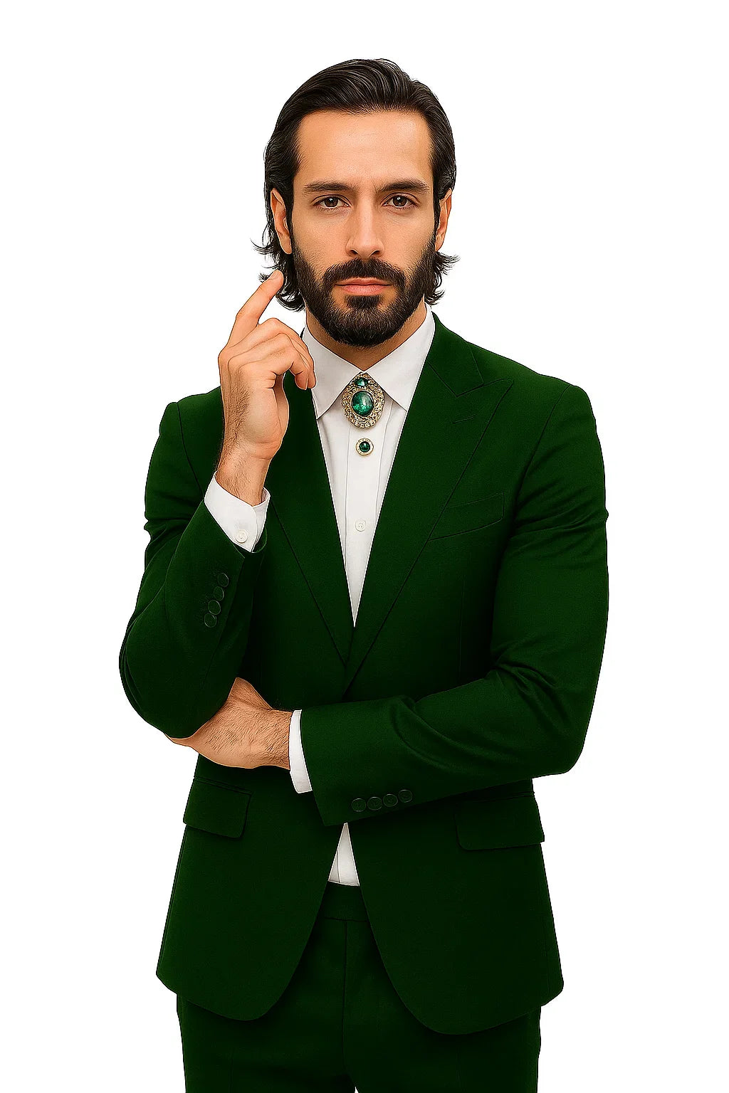 Mens Shiny Blazer - Hunter Green Sateen Vested Suit - 36 Short