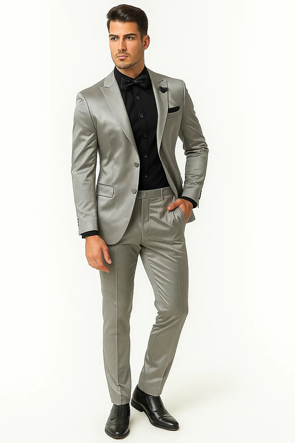 Mens Shiny Blazer - Off-White Sateen Vested Suit - 36 Short