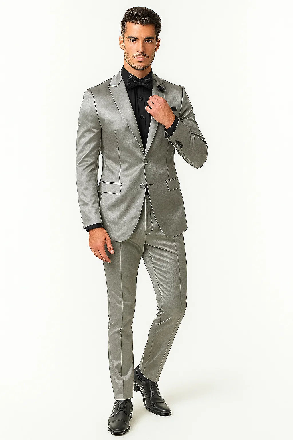 Mens Shiny Blazer - Off-White Sateen Vested Suit - 36 Short