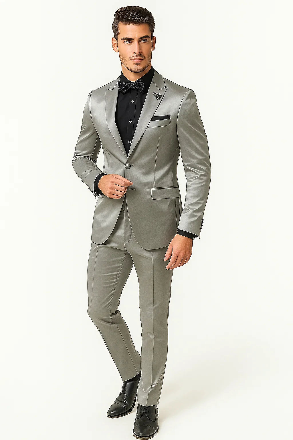 Mens Shiny Blazer - Off-White Sateen Vested Suit - 36 Short