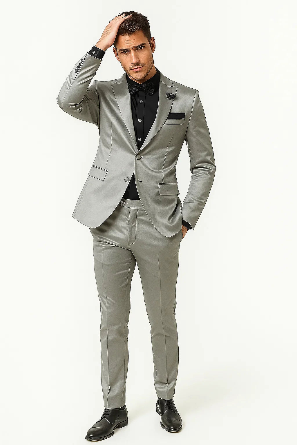 Mens Shiny Blazer - Off-White Sateen Vested Suit - 36 Short