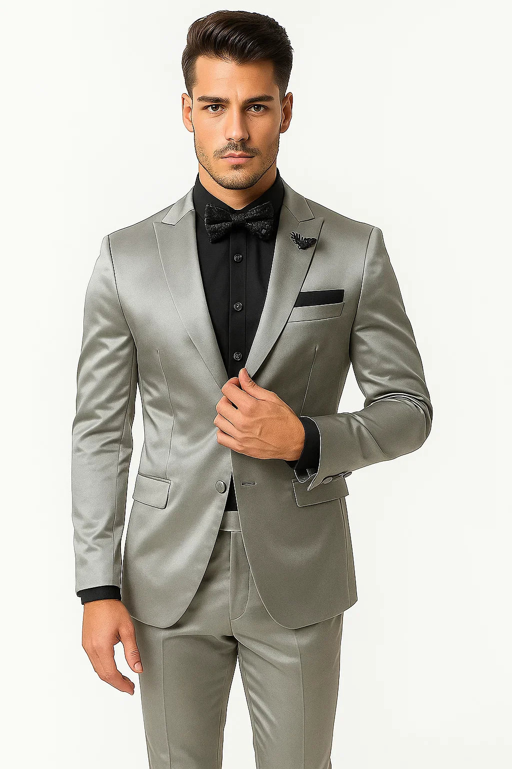 Mens Shiny Blazer - Off-White Sateen Vested Suit - 36 Short