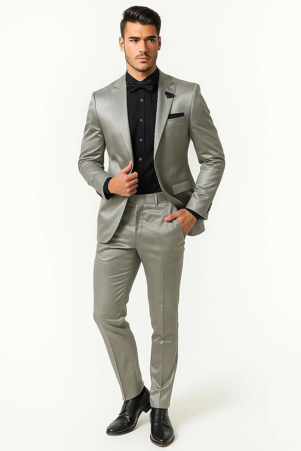 Mens Shiny Blazer - Off-White Sateen Vested Suit - 36 Short