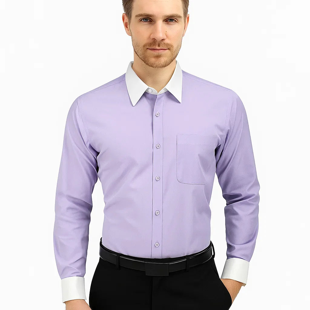 Classic Stylish Fashionable -White Collar Two Toned Contrast white collars Multi-color Men's Dress Shirt - Medium 15.5" Neck / 34-35" Sleeve