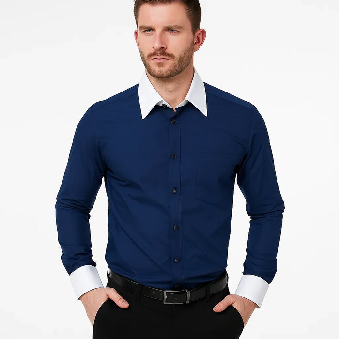 Classic Stylish Fashionable -White Collar Two Toned Contrast white collars Multi-color Men's Dress Shirt