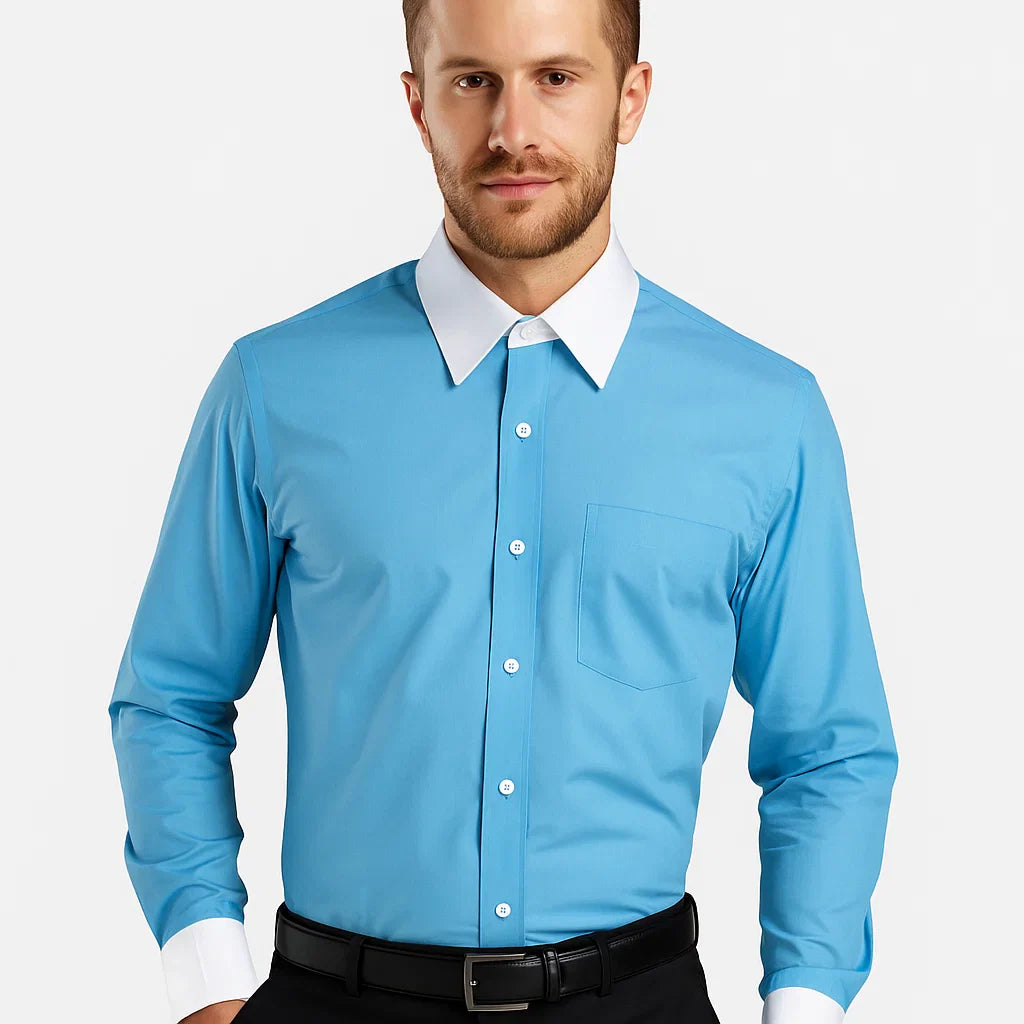 Classic Stylish Fashionable -White Collar Two Toned Contrast white collars Multi-color Men's Dress Shirt - Medium 15.5" Neck / 34-35" Sleeve