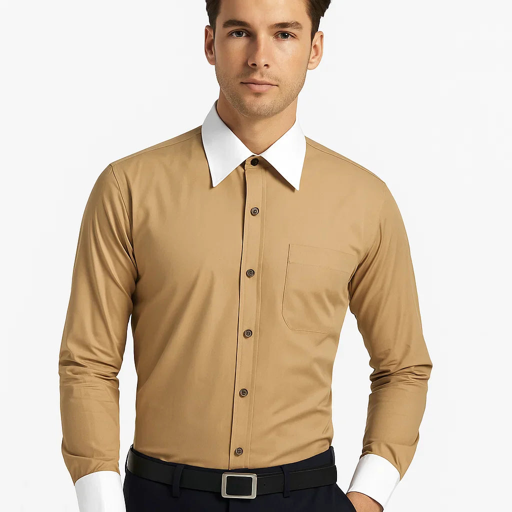 Classic Stylish Fashionable -White Collar Two Toned Contrast white collars Multi-color Men's Dress Shirt - Medium 15.5" Neck / 34-35" Sleeve