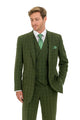 "Olive Windowpane Plaid Men's Double Breasted 2-Button Vest Suit"